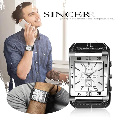 Vista 2 de Avaner Reloj cuadrado para hombre, reloj Steampunk de gran tamaño, correa de cuero, reloj de cara grande