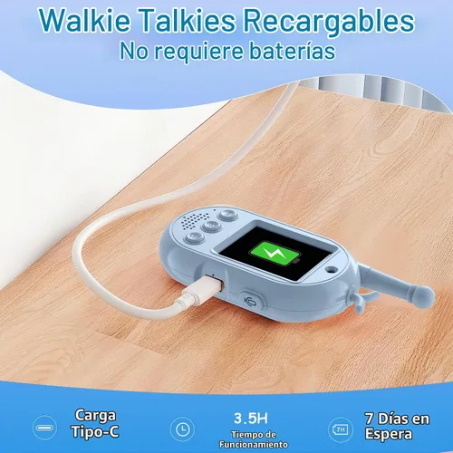 Vista 5 de Walkie Talkies de video para niños - Paquete de 2 recargables Azul
