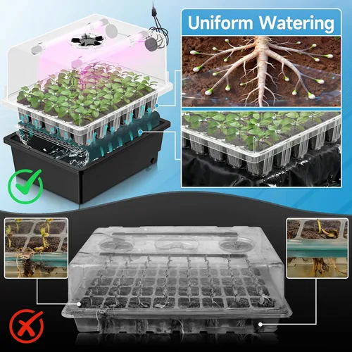 Vista 7 de Hon&Guan - Kit de inicio de semillas de 30 celdas con alfombrilla térmica y luces LED de cultivo 30-cell PP seedling tray, 5.3" dome with vents