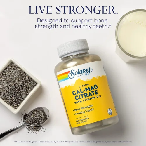 Vista 3 de SOLARAY Citrato de calcio y magnesio proporción 1:1 con vitamina D 2 - Suplementos de calcio para mujeres y hombres - Calcio 1000 mg, magnesio 1000