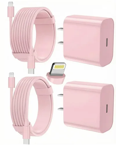 Vista 11 de Cargador de iPhone de carga rápida, paquete de 2 bloques de carga de pared tipo C con 2 unidades [6 pies y 10 pies] cable USB C a Lightning