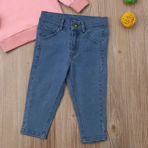 Vista 7 de Sudadera de manga larga con volantes, pantalones de mezclilla, 2 piezas