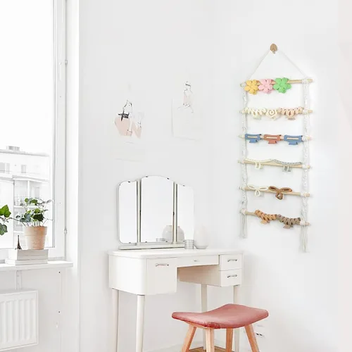 Vista 6 de Organizador de pinzas para el cabello, soporte colgante de macramé para el cabello y almacenamiento para niñas, colgador de clips de garra