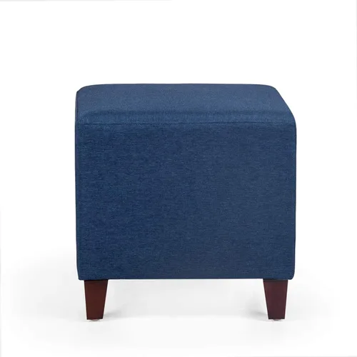 Vista 4 de Asense Reposapiés otomano tapizado de tela de lino con patas de madera, azul