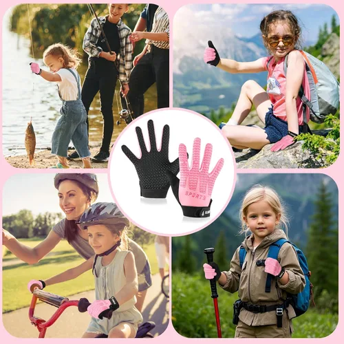 Vista 6 de Guantes de ciclismo deportivos para niños, antideslizantes, para niños y niñas, guantes de pesca para niños, ciclismo, escalada, equitación