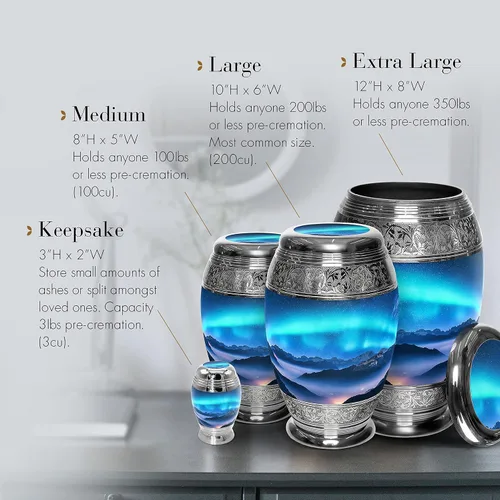 Vista 5 de Aurora Borealis Urna de cremación para cenizas para adultos, hombres y mujeres, Urnas de cremación personalizadas para cenizas humanas, urnas