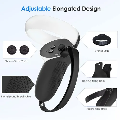 Vista 3 de YRXVW Controller Grips Cover for Oculus Quest 2, Silicone Hand Grips Unibody Design with Adjustable Knuckle Strap Accessories Compatible with Quest