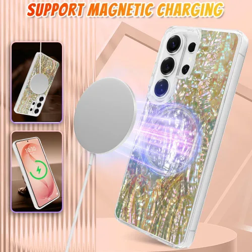 Vista 182 de Bonoma - Funda compatible con Samsung Galaxy S21 Plus, diseño de corazón con purpurina, color rosa Support for MagSafe, Plating Magnetic Case TPU