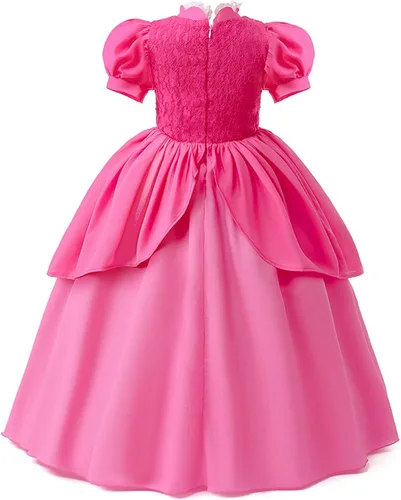 Vista 2 de Atchca Disfraz de princesa melocotón para niñas, vestido de princesa melocotón con accesorios