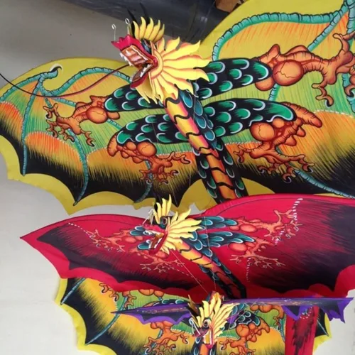 Vista 4 de Cometa de tela tradicional asiática balinesa Dragon Kite - TAMAÑO GRANDE