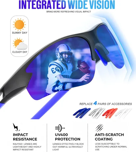 Vista 3 de KALIYADI Gafas de sol deportivas para hombres, gafas de sol polarizadas para hombres, mujeres, jóvenes, béisbol, softbol con protección UV