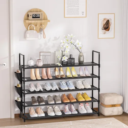 Vista 9 de OYREL Organizador de zapatos de 5 niveles para armario, entrada, garaje, puerta, ahorro de espacio, soporte/torre para zapatos, grande, capacidad
