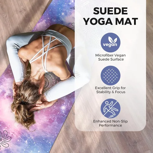 Vista 6 de U&M Tapete de yoga antideslizante, tapete de gamuza para ejercicio con bolsa de transporte para yoga, pilates y meditación, estiramiento de suelo
