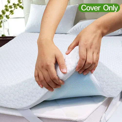 Vista 6 de Funda de colchón de tamaño individual (solo funda), protector de colchón de 3 pulgadas, con cremallera, de rayón refrescante, con correas ajustables