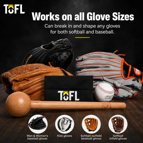 Vista 5 de TOFL Baseball Glove Break-in Kit, Wooden Mallet & Wrap - Color Options