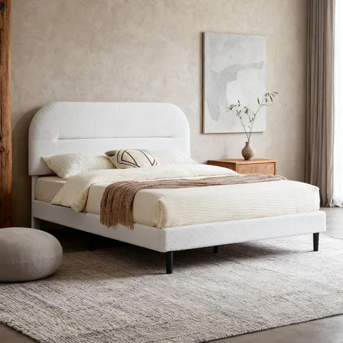 Vista 12 de Furnify Marco de cama tamaño individual, marco de cama tapizado de tela suave con cabecera ajustable, marco de cama de plataforma con esquinas Beige