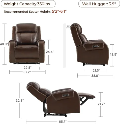 Vista 2 de CHITA Silla reclinable eléctrica de cuero genuino para adultos, sillón reclinable eléctrico que se acerca a la pared con reposacabezas eléctrico