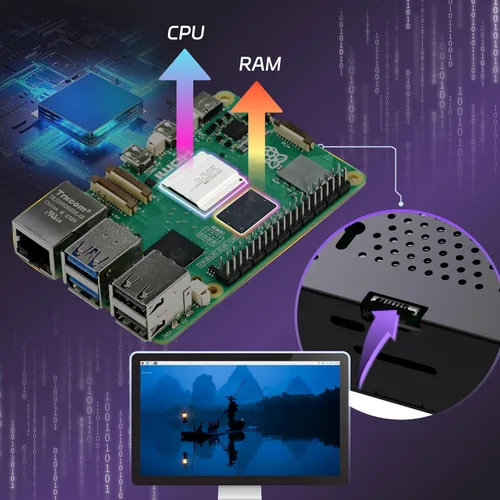 Vista 3 de TRASKIT Basic kit for Raspberry Pi 5 4GB RAM,PI5 Case, Active Cooler and Pi 5 4GB Single Board Included