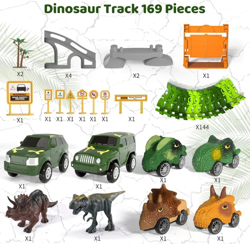 Vista 5 de IHAHA 169 piezas de juguetes de pista de carreras de dinosaurios para niños, niños pequeños de 1 a 3, 3 a 5, 4 a 7 años, juguetes de pista