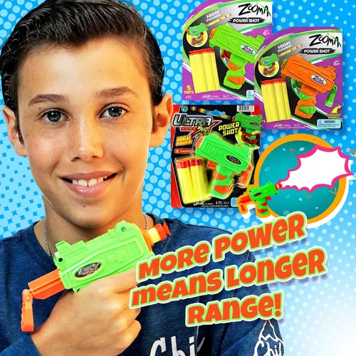 Vista 3 de FunaTon Zooma Mini pistola de dardos de espuma de juguete (24 pistolas de juguete para niños) con 5 dardos de espuma de bala suave de recarga.