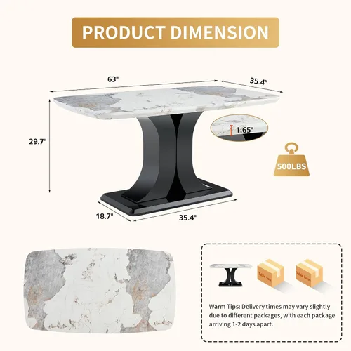 Vista 2 de Juego de mesa de comedor moderno para 6, juego de mesa de cocina y sillas de mármol para 6, mesa de cocina rectangular con 6 sillas tapizadas