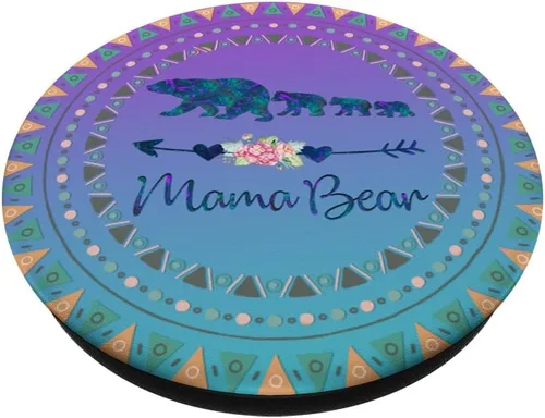 Vista 2 de PopSockets PopSockets Swappable PopGrip - Mamá Bear de 3 cachorros para bebés en azul y morado