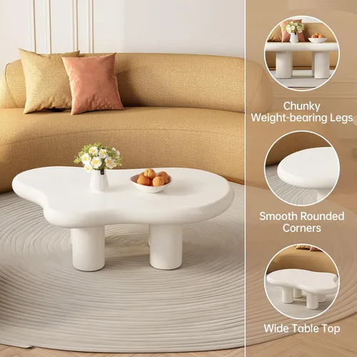 Vista 5 de Guyii Cloud - Mesa auxiliar de 46.06 pulgadas, bonitas mesas de café, pequeña mesa de té blanca moderna, mesa auxiliar irregular para sala de estar