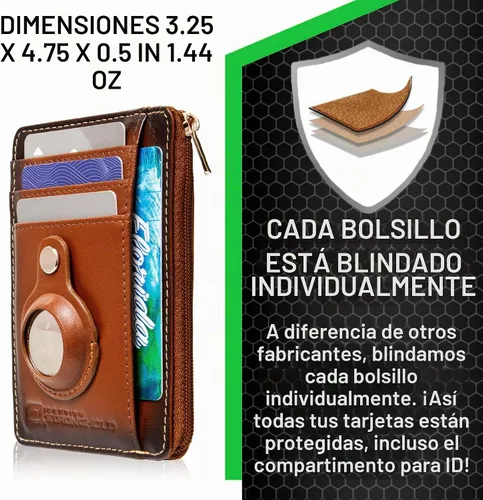Vista 4 de ID Stronghold Cartera de bolsillo frontal con bloqueo RFID, delgada y minimalista de piel auténtica con bolsillo con cremallera para monedas