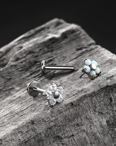 Vista 9 de Jewseen Aretes de cartílago de titanio G23 de 16G, aretes de hélice, aretes de cartílago de circonita cúbica, aretes de ópalo sin rosca, piercing