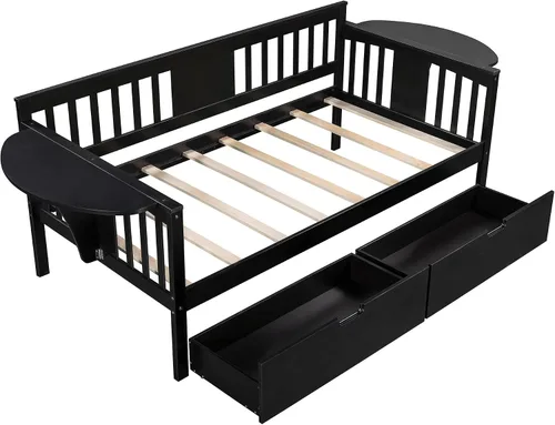 Vista 5 de Harper & Bright Designs Sofá cama de tamaño individual con cajones, sofá cama de madera para dormitorio, sala de estar, plataforma de madera