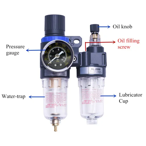Vista 5 de 1/4 "Compresor Filtro de aire Regulador de presión de aire Filtro de trampa separador de agua y aceite con taza lubricante para sistema de Filtro