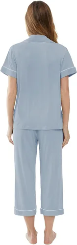 Vista 7 de Joyaria Conjunto de pijama de viscosa hecha de bambú para mujer, con botones y botones de manga corta