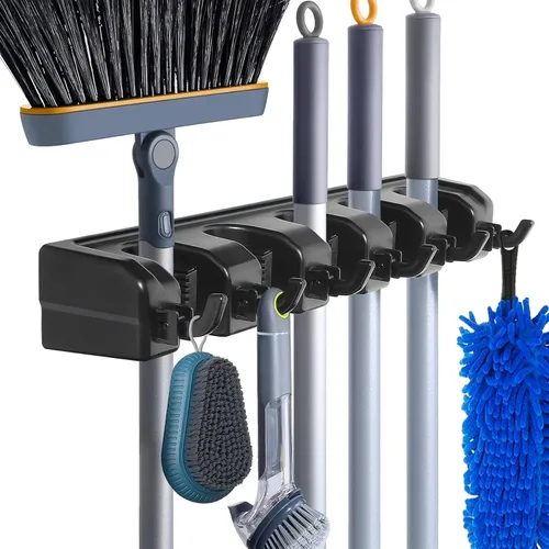 Vista 8 de HYRIXDIRECT Soporte de pared para escoba, soporte para trapeador, organizador de herramientas de jardín, garaje, lavandería, organizaciones