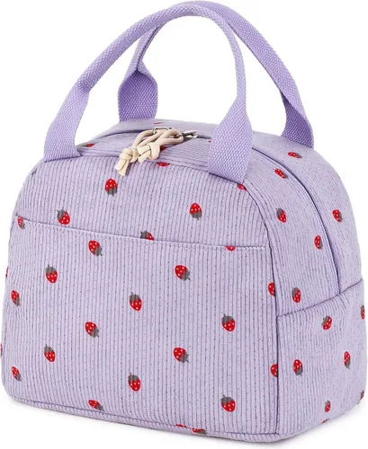 Vista 28 de Bluboon Bolsa de almuerzo para mujer, bonita bolsa de almuerzo de pana con correa para el hombro, reutilizable, aislada, gran capacidad