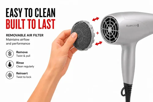 Vista 7 de Remington Secador de Pelo con Protección contra Daños con Tecnología de Cerámica Iónica y Turmalina, Gris, Difusor y Concentrador, Set de 3 Piezas