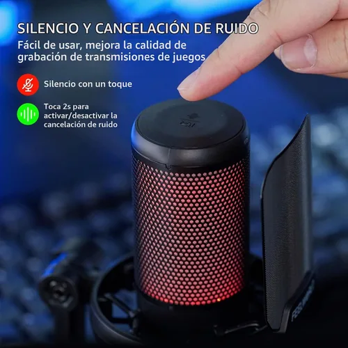 Vista 2 de FEELWORLD VM1 Micrófono USB para PC de juegos Micrófono condensador con cancelación de ruido, luz RGB silenciosa, accesorios para computadora