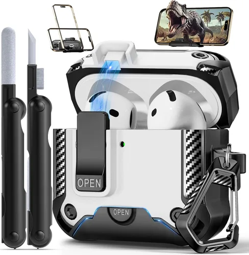 Vista 23 de Funda para AirPods Pro de 2ª Generación con Soporte para Teléfono, Protección Completa contra Caídas con Diseño de Interruptor Automático a Presión