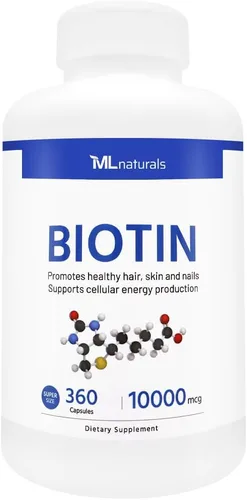 Vista 3 de ML Naturals Biotina 10,000mcg (por porción) - 240 cápsulas vegetales - Apoya el cabello, la piel y las uñas saludables - Apoyo a la producción