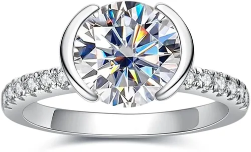 Vista 9 de Moissanite Engagement Ring, S925 Sterling Silver Wedding Bands for Women