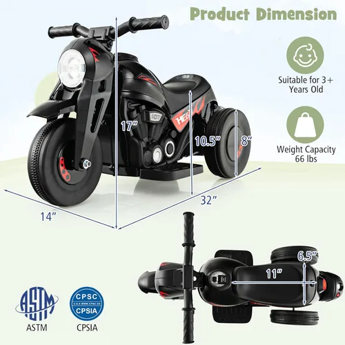 Vista 6 de Costzon Motocicleta para niños, motocicleta de 6 V con fabricante de burbujas, música, faro LED, adelante y atrás, motocicleta eléctrica de 3 ruedas