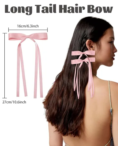 Vista 2 de AWAYTR Clip de lazo de satén sedoso, paquete de 3 – rosa, beige, negro