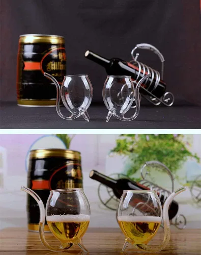 Vista 5 de Vasos de copa de vino de vampiro con popote integrado, creativos y divertidos, vasos de cóctel para jugo, vino (10 onzas), paquete de 2