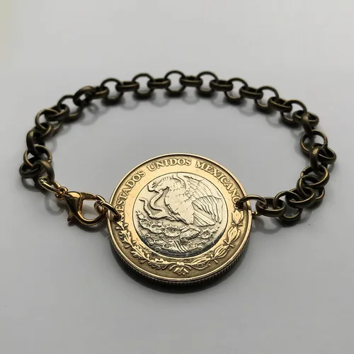 Vista 6 de Pulsera de monedas de 10 pesos 2022 México Calendario azteca de piedra del sol Escultura mexicana Tnatiuh Tlaltecuhtli Yohualtecuhtli Tenochtitlan