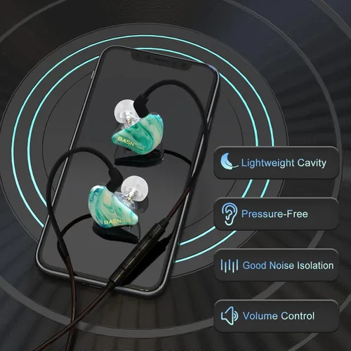 Vista 5 de BASN MMCX - Auriculares intraurales con monitor de oído, auriculares IEM de triple driver para músico y baterista, auriculares estéreo HiFi