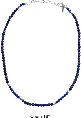 Vista 2 de Collar de piedras preciosas de plata de ley 925, lapislázuli azul, chapado en plata y ojo de tigre azul, 16 pulgadas con extensor ajustable de 2