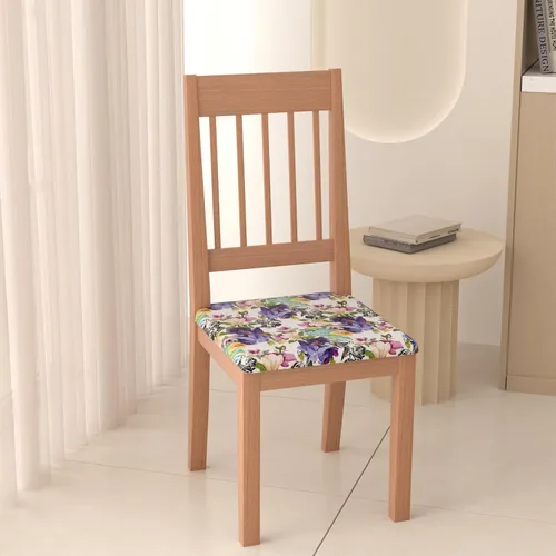 Vista 7 de Juego de 4 fundas elásticas para sillas de comedor, fundas para sillas de comedor con estampado floral, fundas para asientos de sillas con estampado