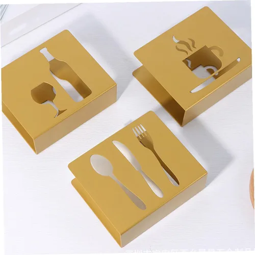 Vista 5 de HOMSFOU Metal Square Napkin Holder Upright Napkin Stand with Cutlery Design for Restaurant and Home Table Use