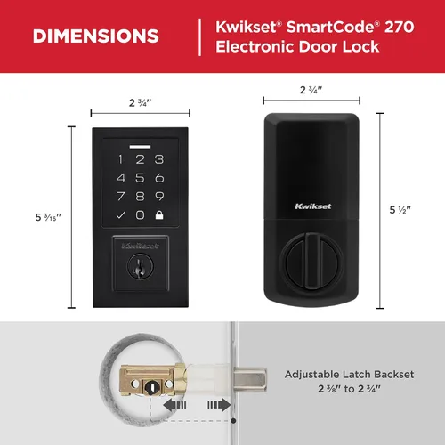 Vista 9 de Kwikset SmartCode 270 - Cerradura de puerta con teclado táctil electrónico sin llave con auto-bloqueo, códigos de usuario personalizados, seguridad