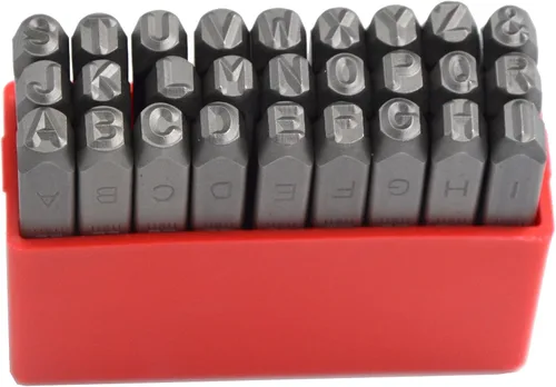 Vista 59 de Juego de 27 sellos de acero resistente con letras mayúsculas de 3/64" 1mm, kit de punzones de alfabeto para estampado a mano de caracteres, código