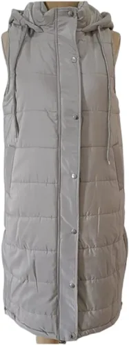 Vista 15 de Chaleco largo para mujer, sin mangas, acolchado, con cremallera, capucha, abrigo de invierno cálido, ligero, con bolsillos